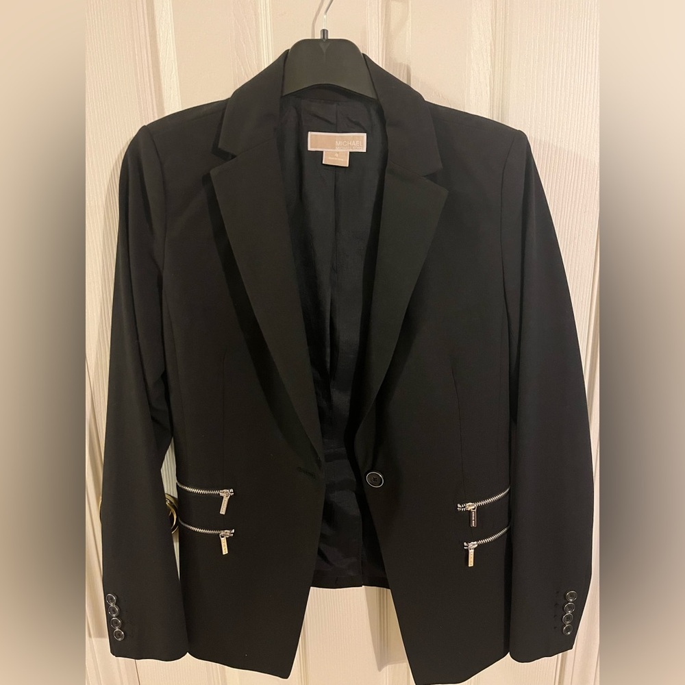 MICHAEL Michael Kors Black Blazer with Zipper Accents